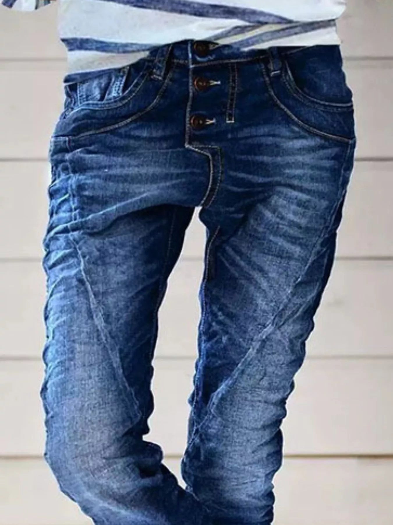 Full Size Washed Button-Fly Jeans Plus Size - -