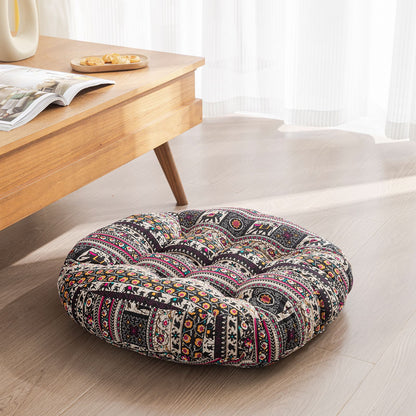 Japanese-Style Cotton Futon Floor Cushion (Round or Square) - Round 4 Style - Floor Cushion