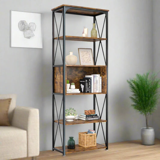 BESTIER Metal Frame Industrial Vintage 5-Tier Shelf