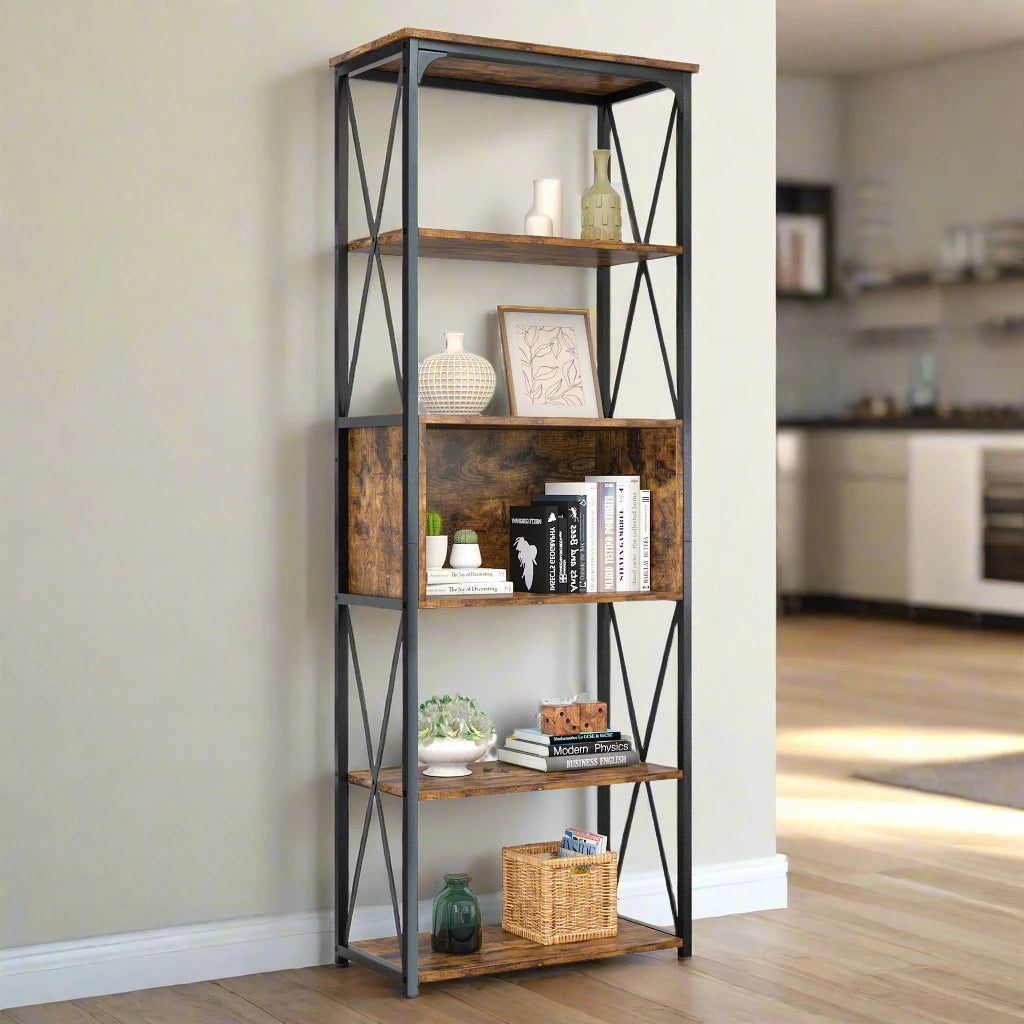 BESTIER Metal Frame Industrial Vintage 5-Tier Shelf