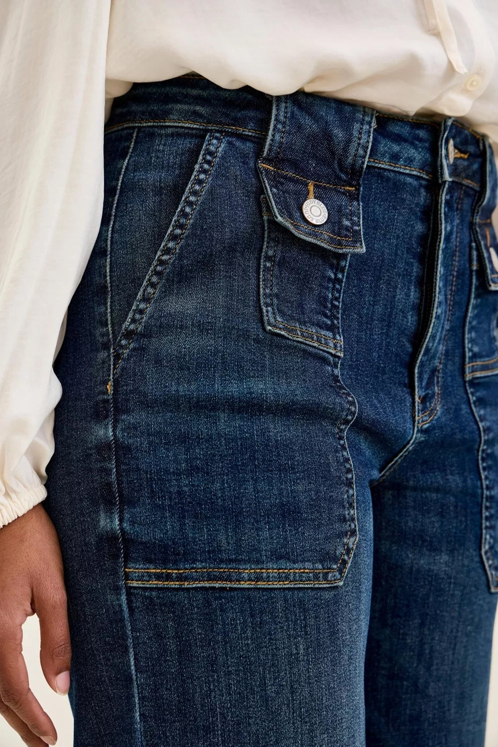 Judy Blue High Waist Wide Crop Utility Jeans with Patch Pocket - - jeans