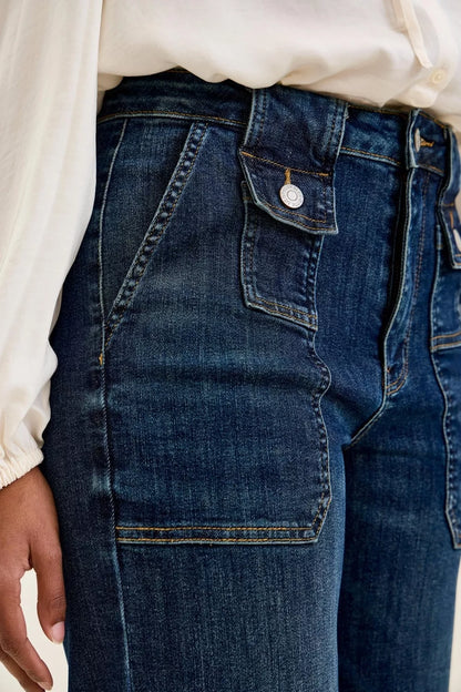 Judy Blue High Waist Wide Crop Utility Jeans with Patch Pocket - - jeans