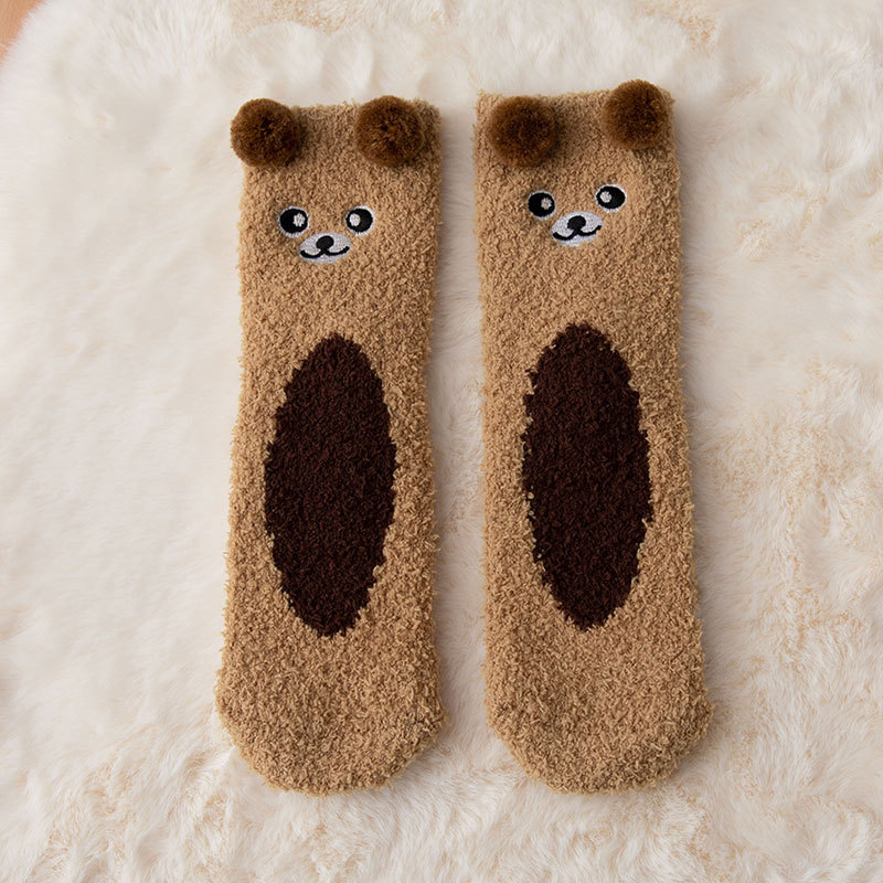 Cartoon Coral Fleece Warm Socks - Coffee One size - socks