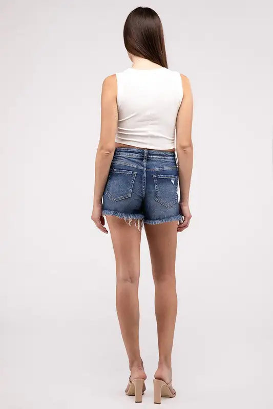 Raw Frayed Hem Ripped Denim Shorts