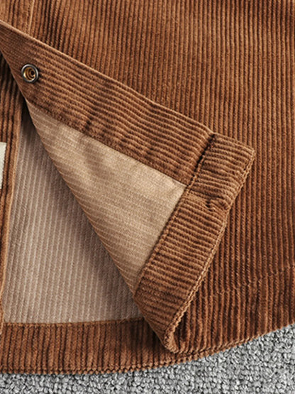 Men's Plus Size Corduroy Button Up Long Sleeve Jacket - -