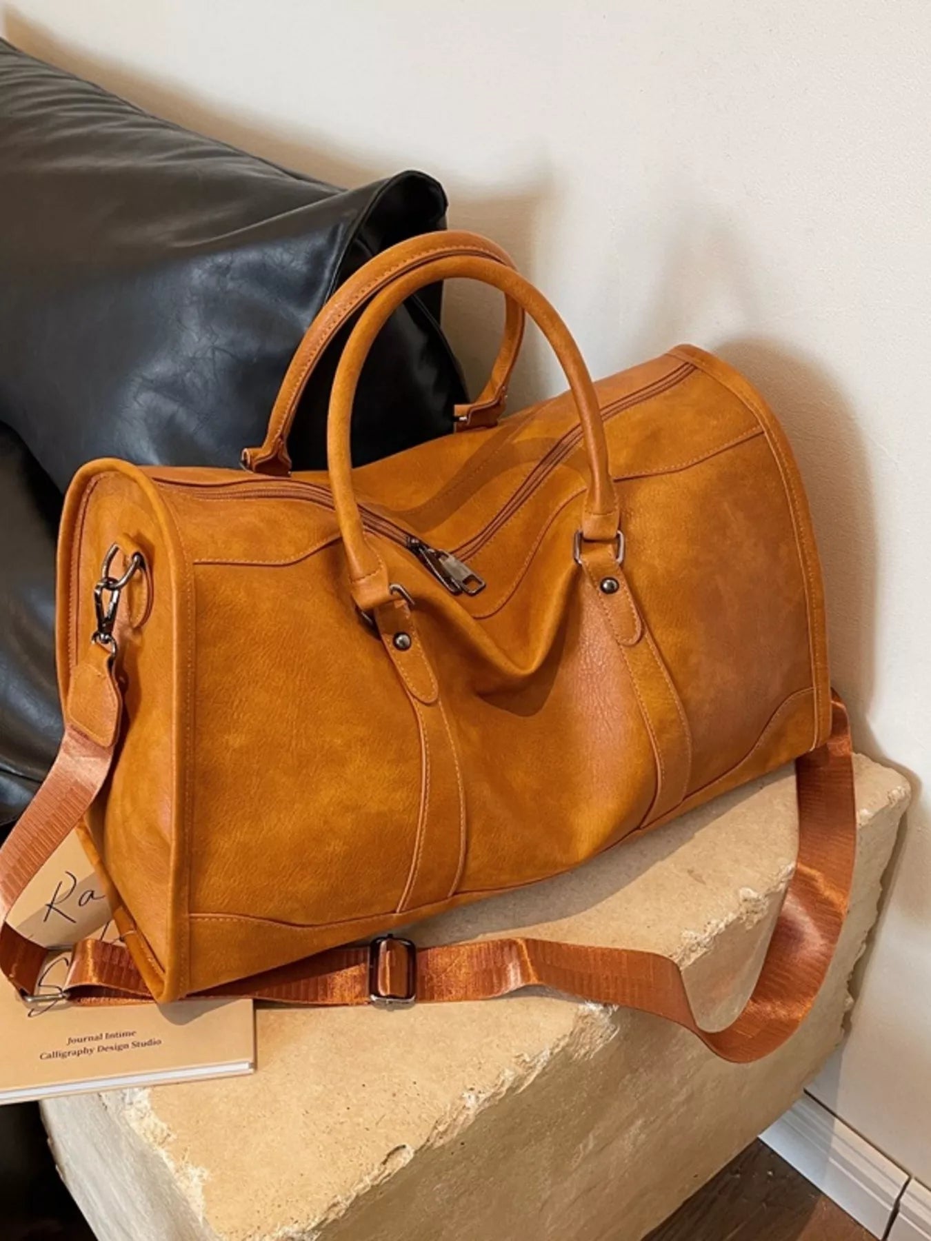 Vintage Leather Duffle Bag - -