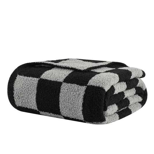 bearberry Fuzzy Checkerboard Grid Throw Blanket - Black Grey Throw(50″x60″) - blanket
