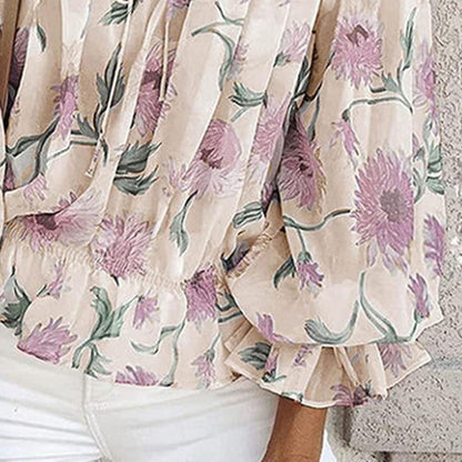 Womens Off-Shoulder Chiffon Print Long Sleeve Top - - Women's Fashion - Women's Clothing - Tops & Tees