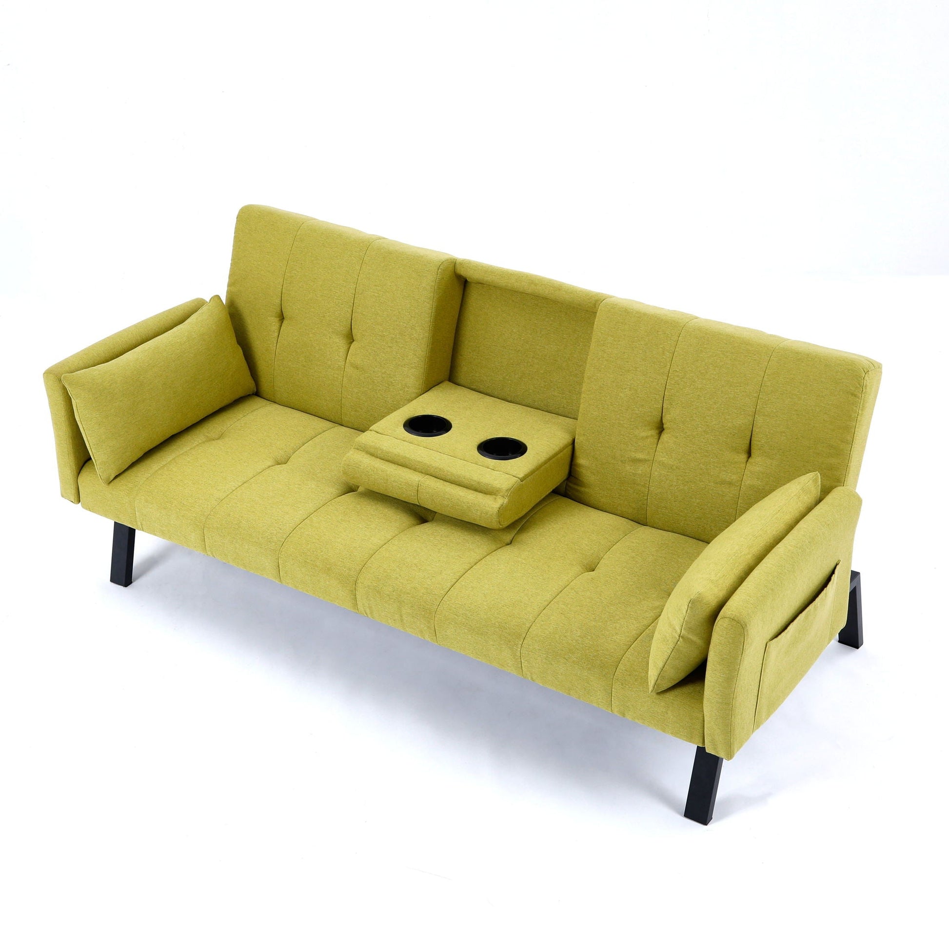 Sofa Bed With Foldable Design And Cup Holder - Green- Unique Piece Furniture- {{Product type}}