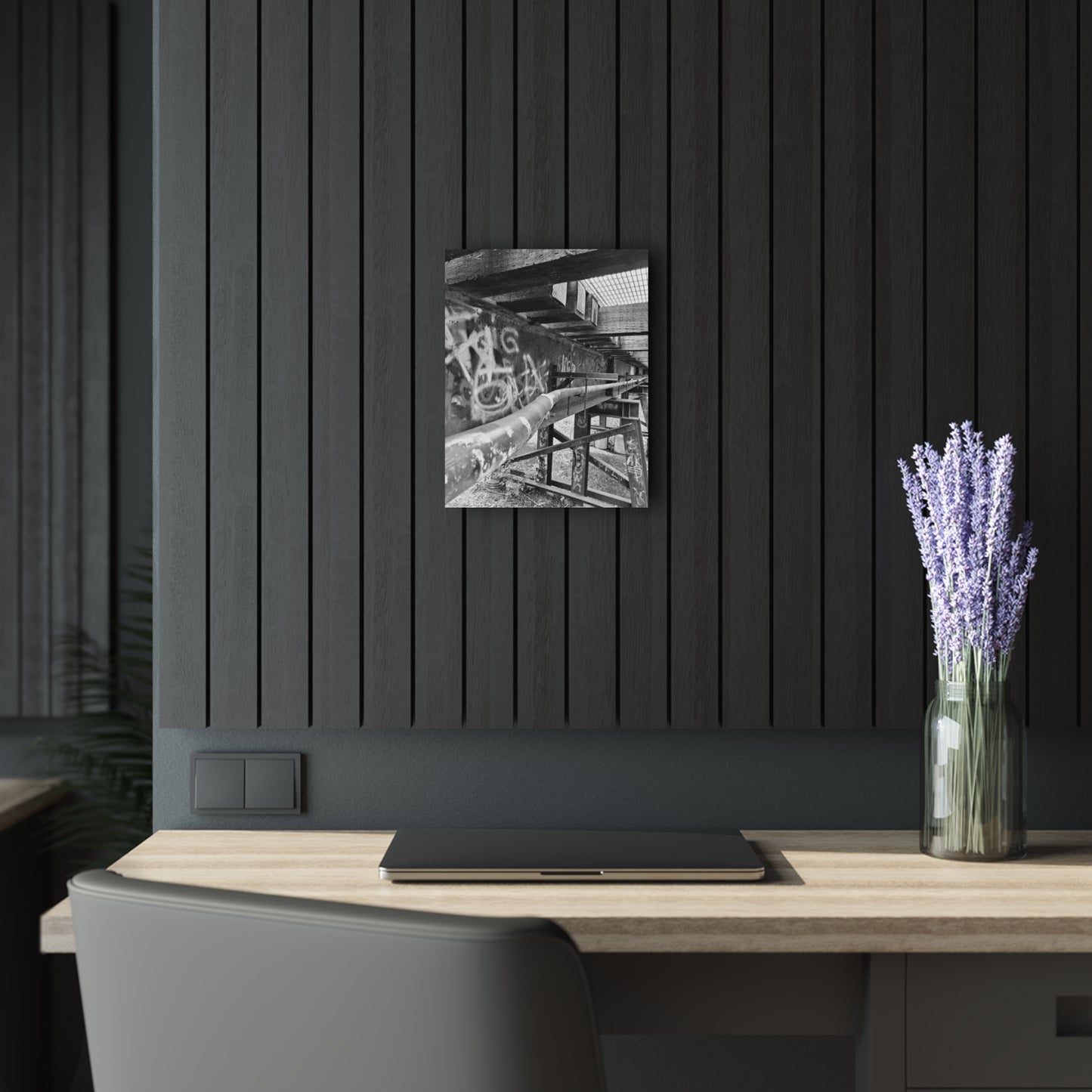 Black & White Urban Graffiti Acrylic Print — Industrial Alley Wall Art French Cleat - 11″ x 14″ (Vertical) 0.25'' - Home Decor