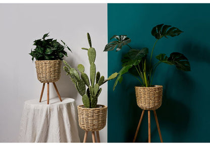 Floor - standing flowerpot straw furniture- FLIPSTYLEZLLC- {{Product type}}