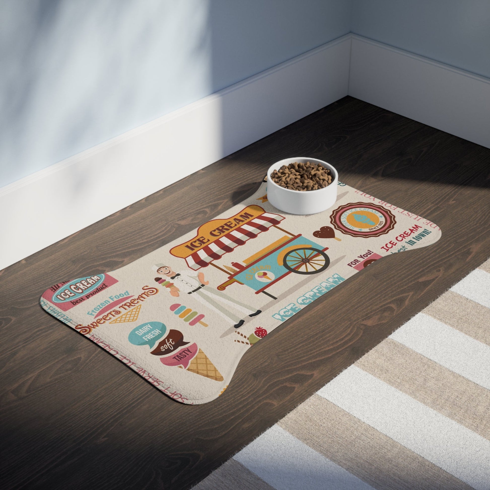 Ice Cream Pet Feeding Mats - Bone shape (30" × 18") White - food mat