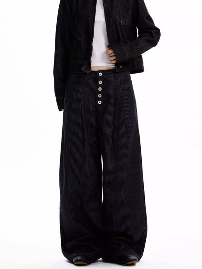 Men's Full Size Button Fly Wide Leg Jeans Plus Size - Black -