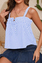 Tied Front Textured Square Neck Cami - Light Blue - Top