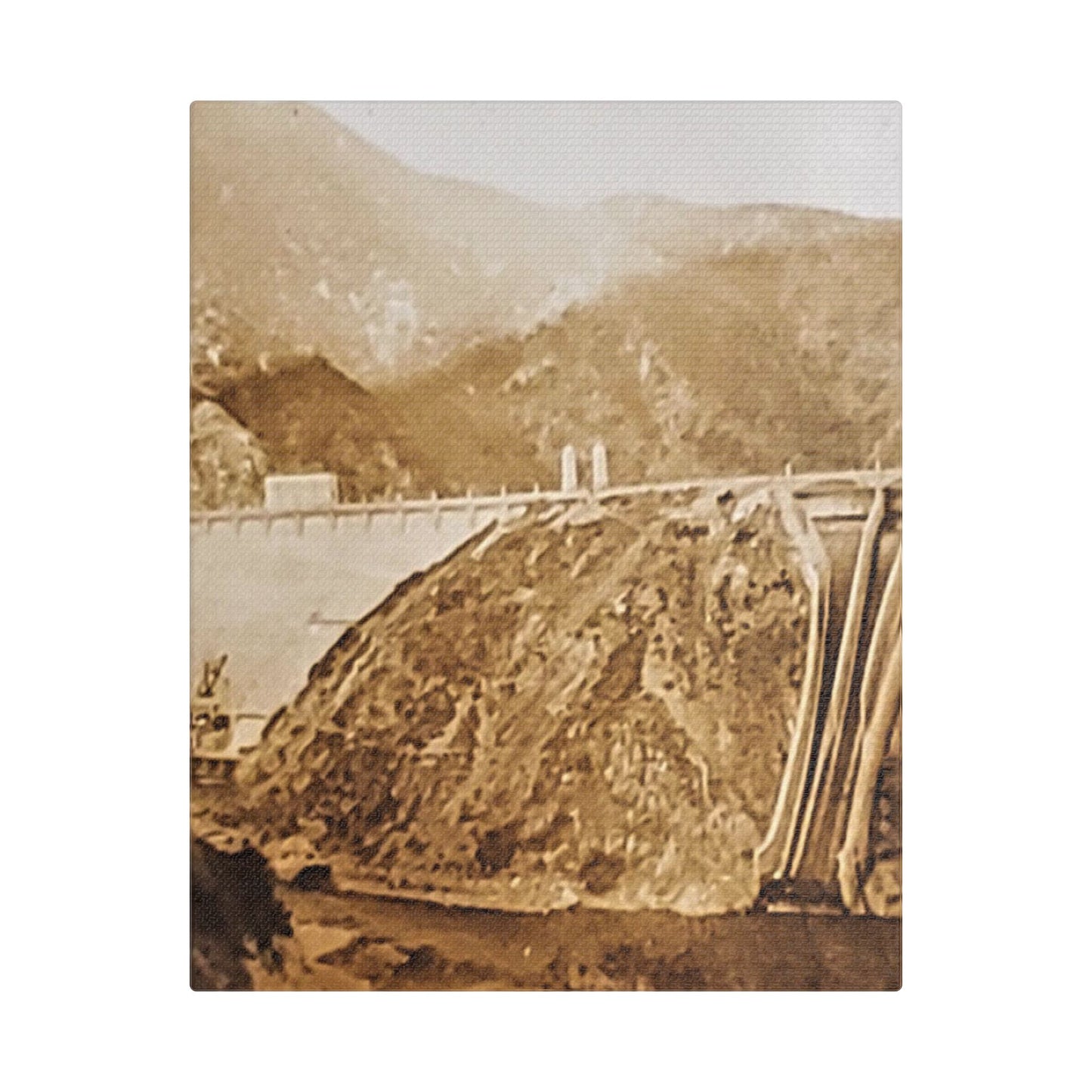 Back View Morris Dam Spillway Satin Canvas, Stretched