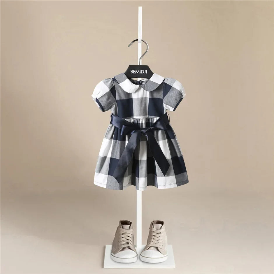 Cotton Casual Plaid Dresses black