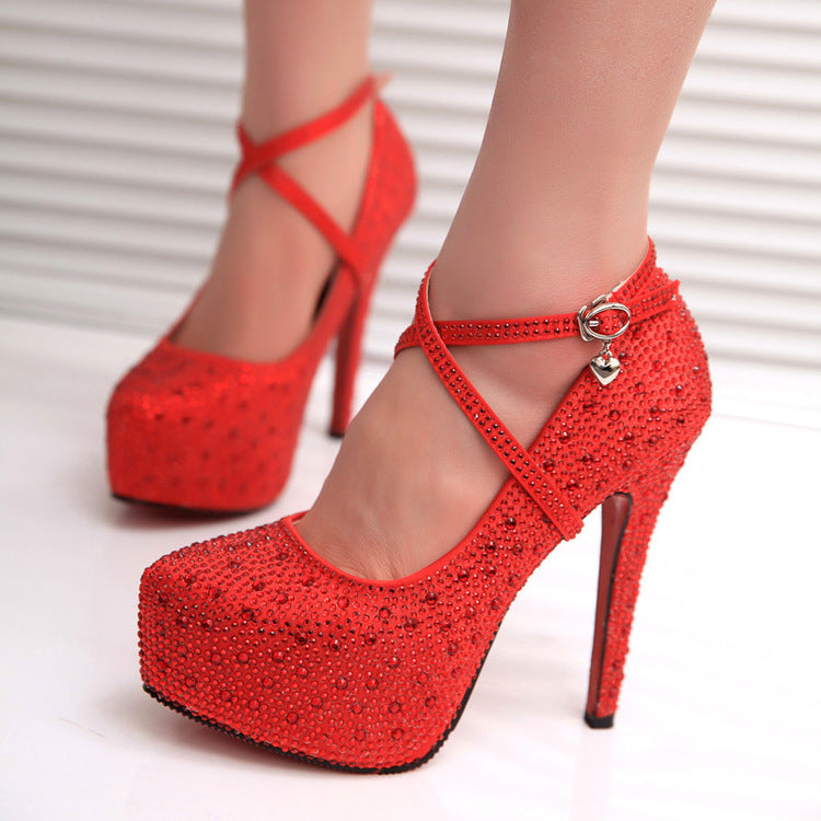 Spring European Star Style Rhinestone High Heels - Red 39 - heels