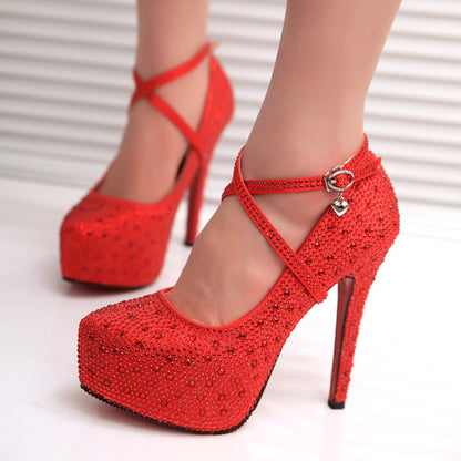 Spring European Star Style Rhinestone High Heels - Red 39 - heels