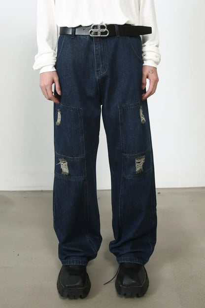 Men's Distressed Jeans with Pockets - -