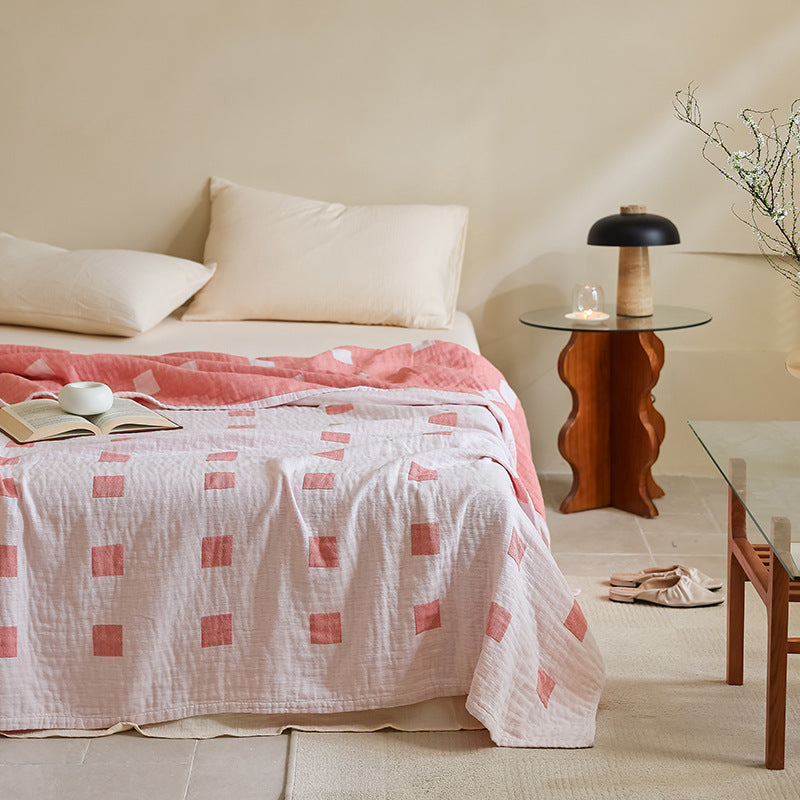 New Cotton Three-Layer Gauze Blanket for All Seasons - Crock-pink 150 x200cm (about 0.85kg) - blanket