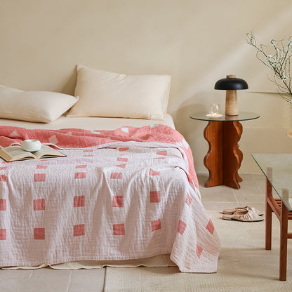 New Cotton Three-Layer Gauze Blanket for All Seasons - Crock-pink 150 x200cm (about 0.85kg) - blanket