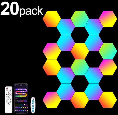 RGB Smart Hexagonal Wall Lamp – Color-Changing Ambient Light with Music Sync & App Control