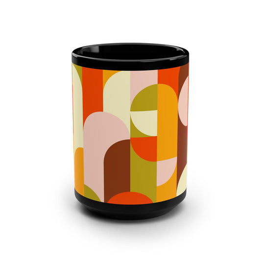 Retro Geometric Design Mug - 15oz Black Coffee Cup - Kia Day Design