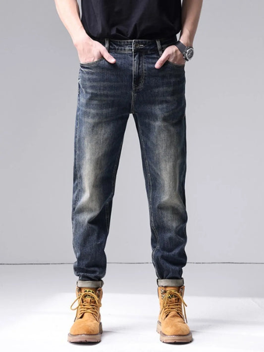 Men's Washed Straight Leg Jeans - Vintage Blue -
