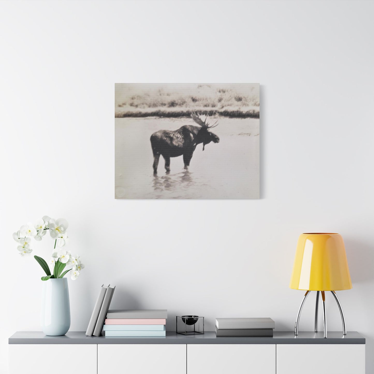 Yellowstone Bull Moose Satin Canvas Stretched 30" x 24" (Horizontal) 1.5"