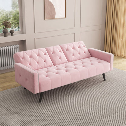 Sofa Bed With Nail Head Trim And Cup Holders - Pink- Unique Piece Furniture- {{Product type}}