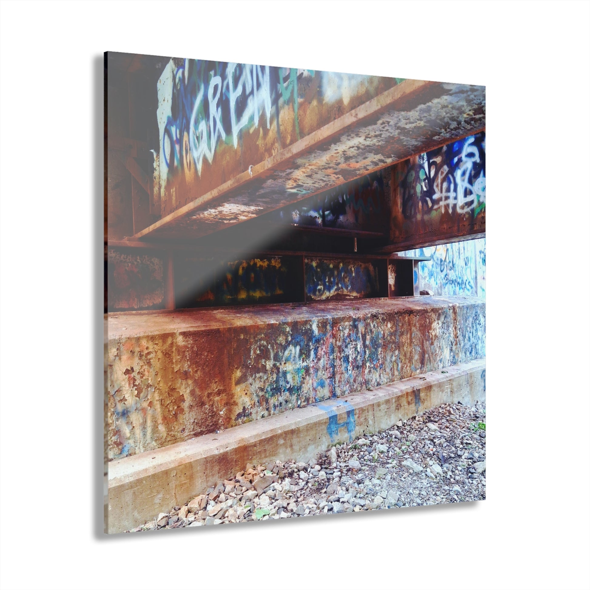 Acrylic Print — Urban Rust Graffiti Photograph French Cleat Hanging - - Home Decor