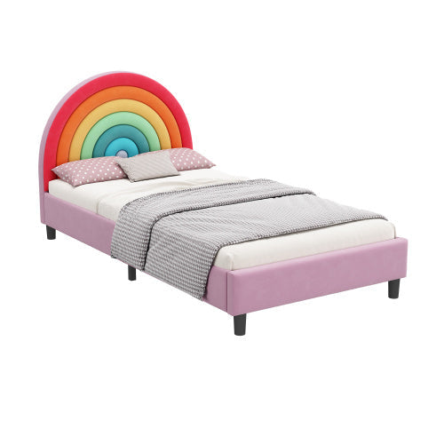 Rainbow Design Upholstered Twin Platform Bed - - bed frame