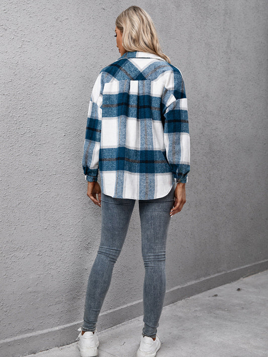 Ivy Lane Plaid Long Sleeve Shirt Jacket - -