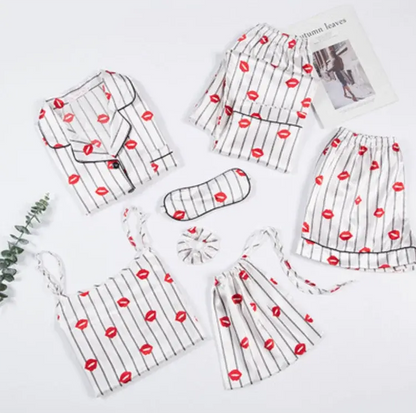 7pc Long Sleeve Pajama Sleepwear Sets red white