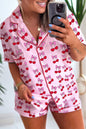 Pink Cherry/Bow Print Short Pajama Set- Wild and Free Boutique- {{Product type}}