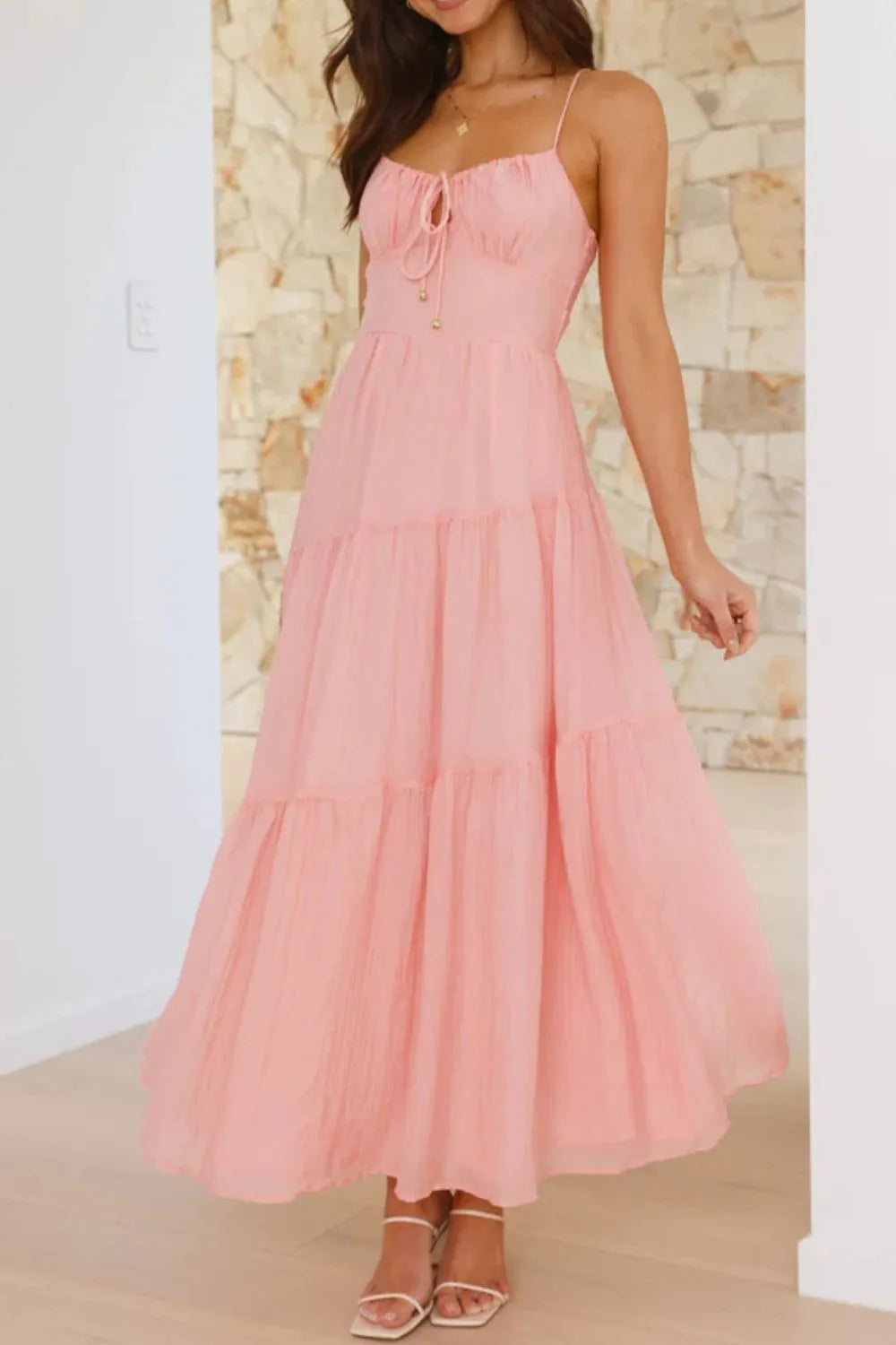 Ruched Smocked Back Cami Dress - Blush Pink -