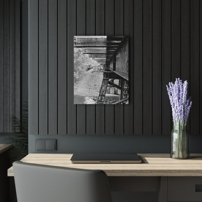 Black & White Train Trestle Acrylic Print — Rustic Industrial Wall Art French Cleat - 16″ x 20″ (Vertical) 0.25'' - Home Decor
