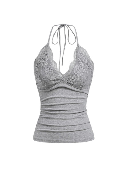 SHENHE Womens Soft Lace Halter Party Top Light Grey Medium - - Women's Fashion - Women's Clothing - Tops & Tees - Tank Tops
