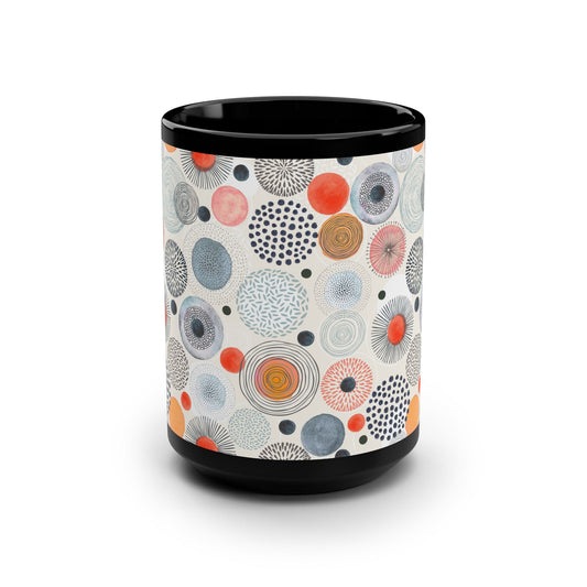 Colorful Abstract Patterned 15oz Black Coffee Mug - Kia Day Design