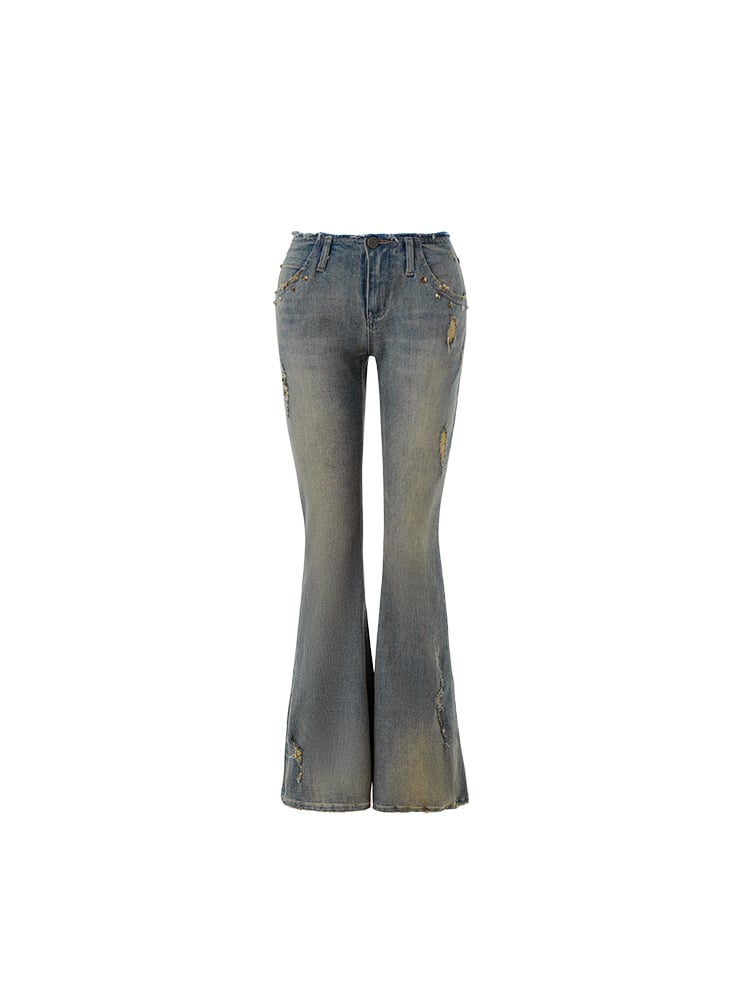 Vintage Distressed Straight Leg Jeans - - jeans
