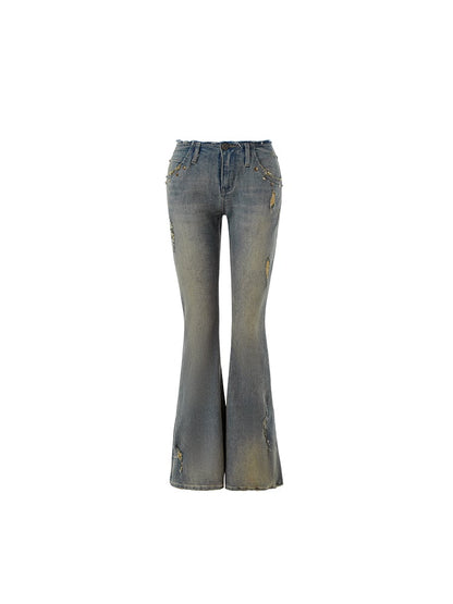 Vintage Distressed Straight Leg Jeans - - jeans