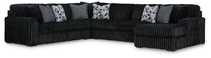 Midnight-Madness - Sectional - Black 4 Pc. Right Arm Facing Corner Chaise Sectional - Stationary Sectionals