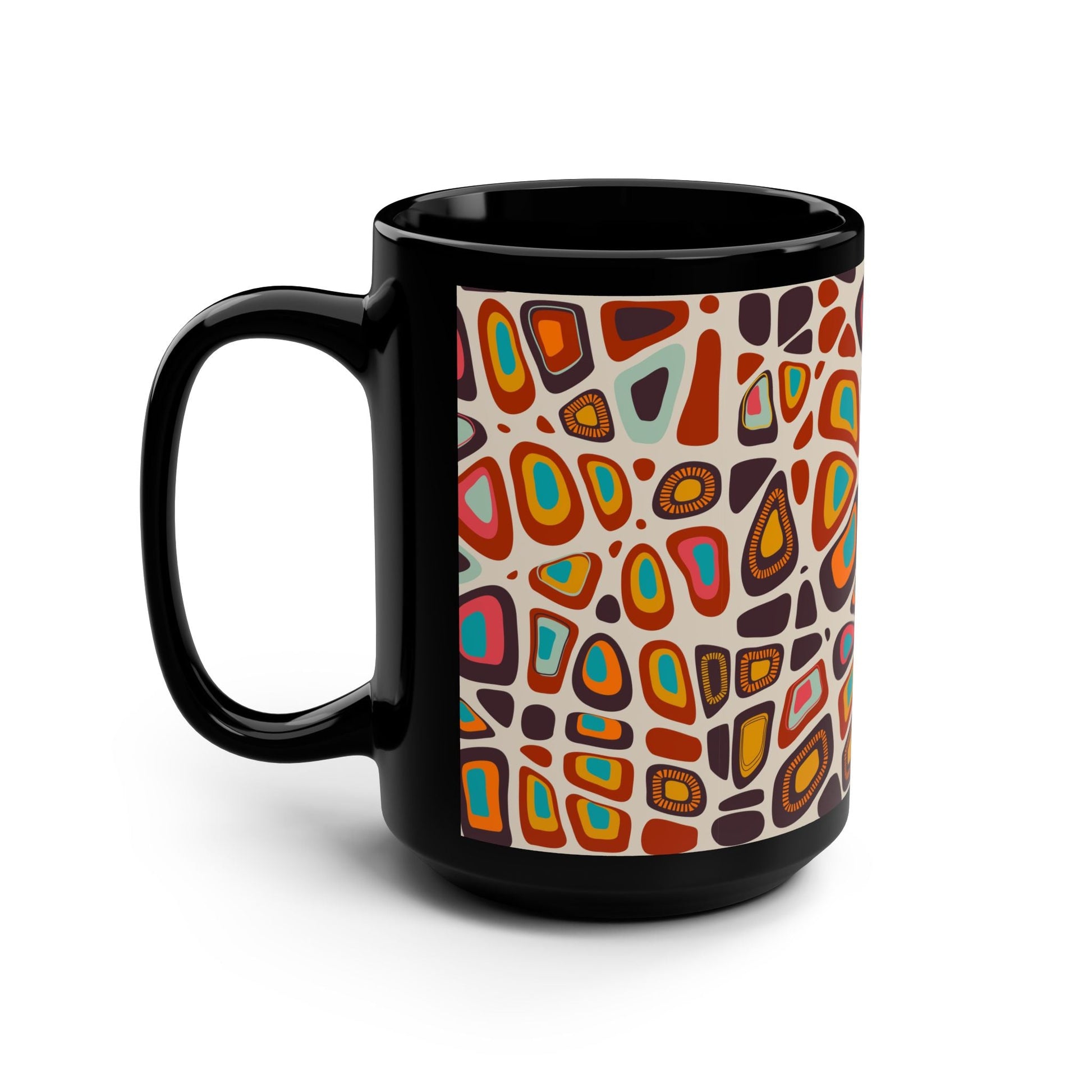 Colorful Geometric Coffee Mug - 15oz Black Ceramic - Kia Day Design