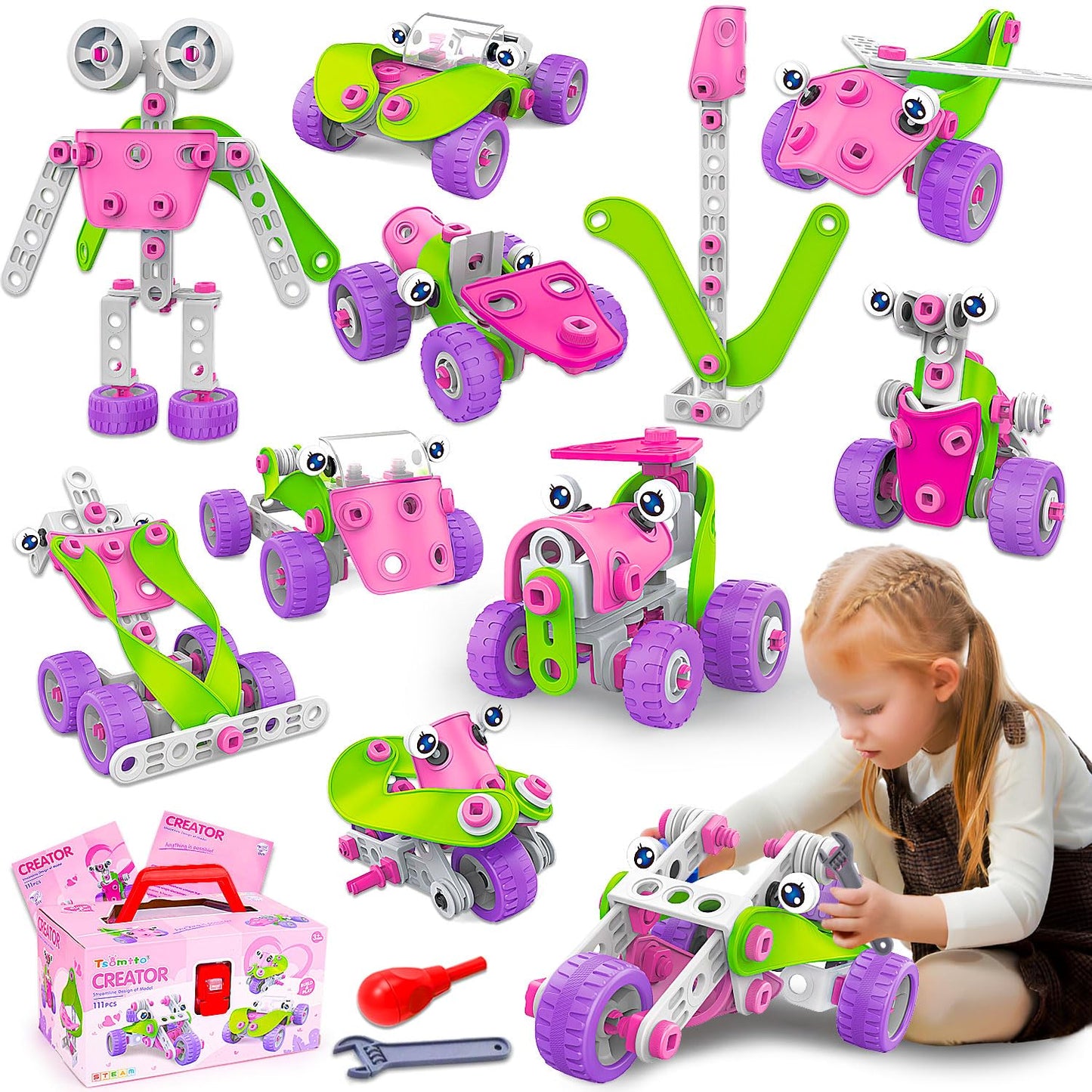 Pink Creative Builder Set for Girls 4-8 Yrs - - STEM Toy