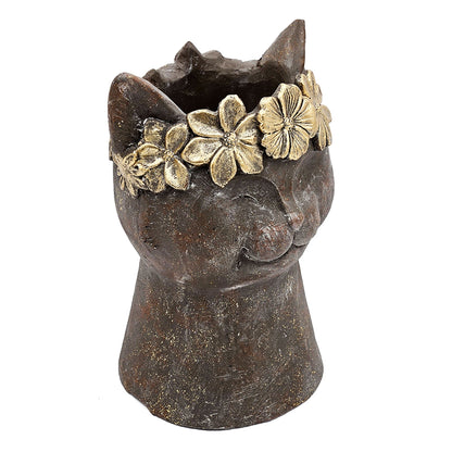 8.5x7.7x12.4" Magnesium Cat Statue Planter with Textured Finish - - Statues & Sculptures