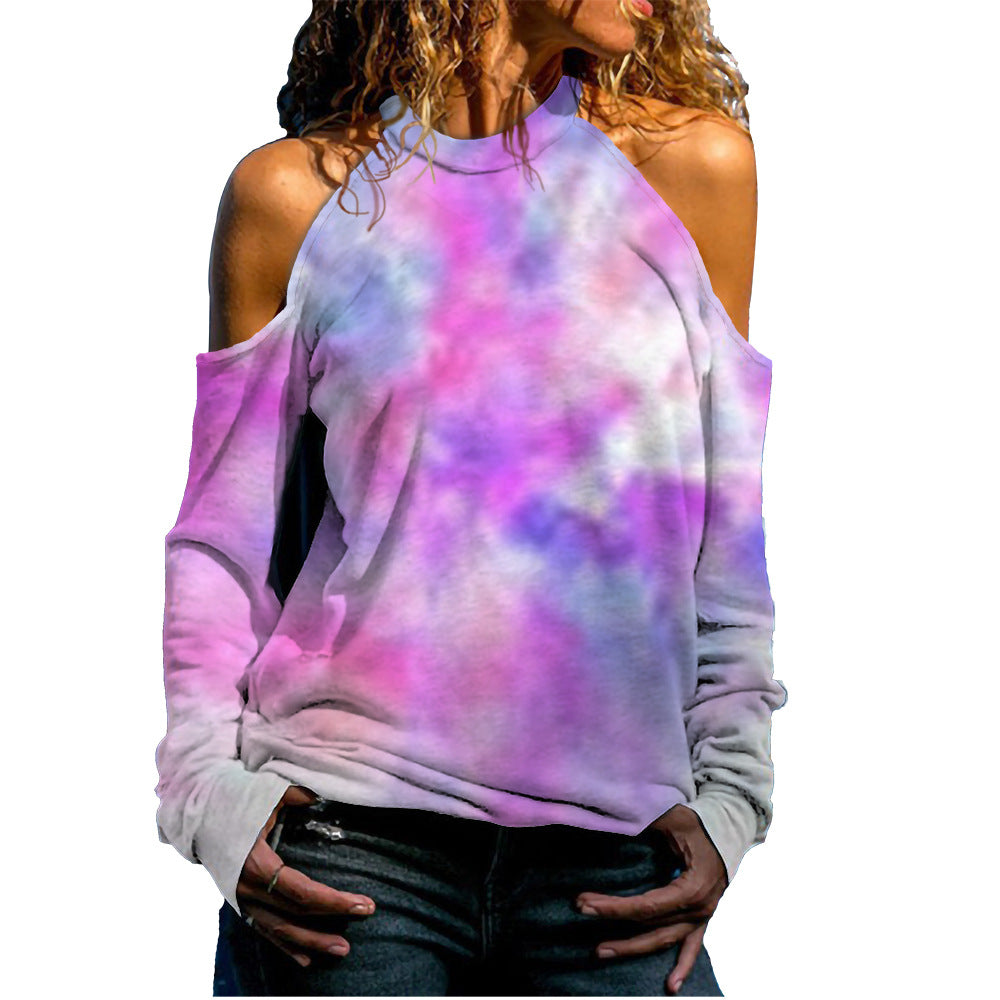 Ladies Off Shoulder Printed Sweatshirt - Pink XS - sweatshirt