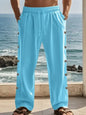 Men's Full Size Side Button Wide Leg Pants Plus Size - Pastel Blue -