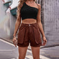 Buttoned Cargo Denim Shorts - Dark Brown -