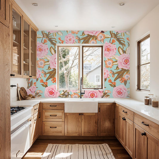 Posh Posy Wallpaper Light Blue - - Wallpaper