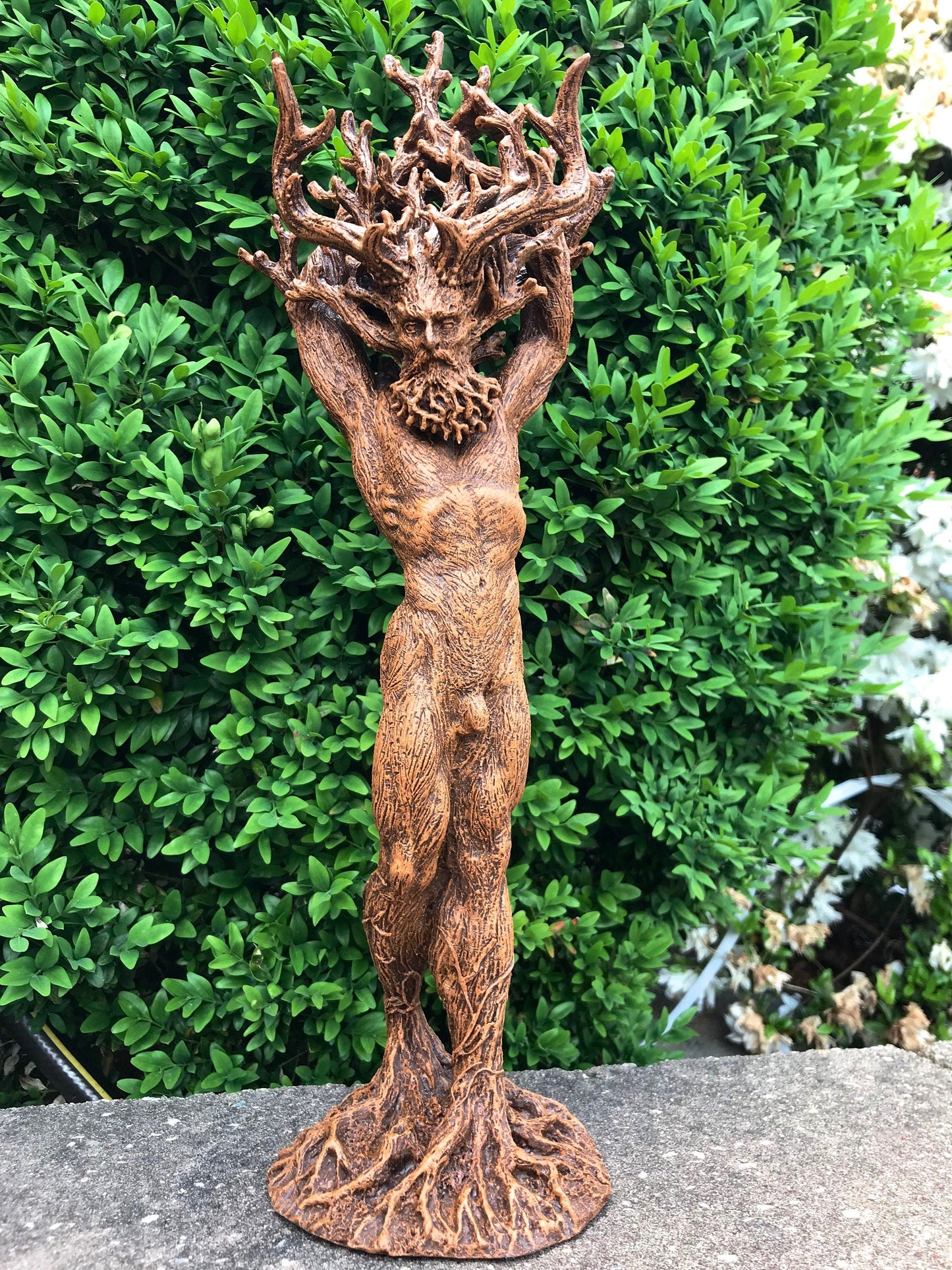 Green Man/ Cernunnos Hand Painted Resin Sculpture | Mythical Forest Creature Figurine | 15” Woodland God Altar Statue for Nature Lovers - -